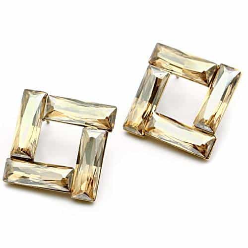 Brass Gold Champagne Crystal Open Square Geometric Hoops Ring view 2