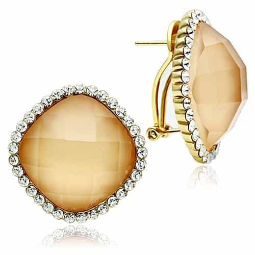 Brass Gold Peach Champagne Faceted Round Pave Halo Studs Earrings view 2