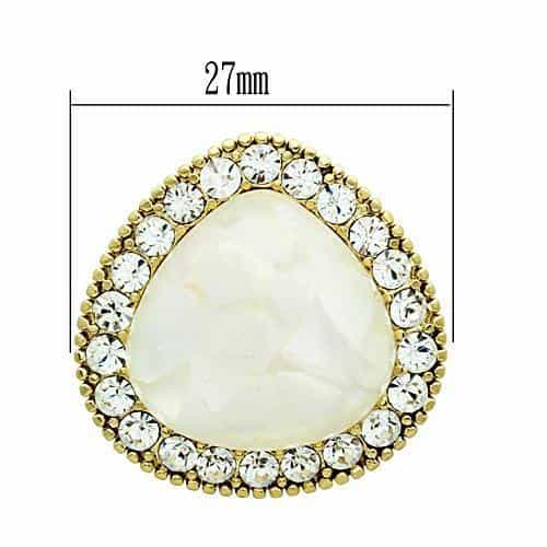 Brass Gold White Pearl Pear Pave Halo Clip Earrings view 3