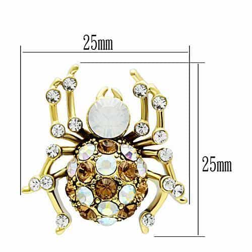 Brass Gold AB Crystal Opal Spider Bug Studs Ring view 3