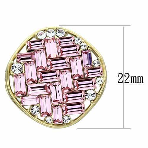 Brass Gold Pink CZ Baguette Round Circle Studs Earrings view 2