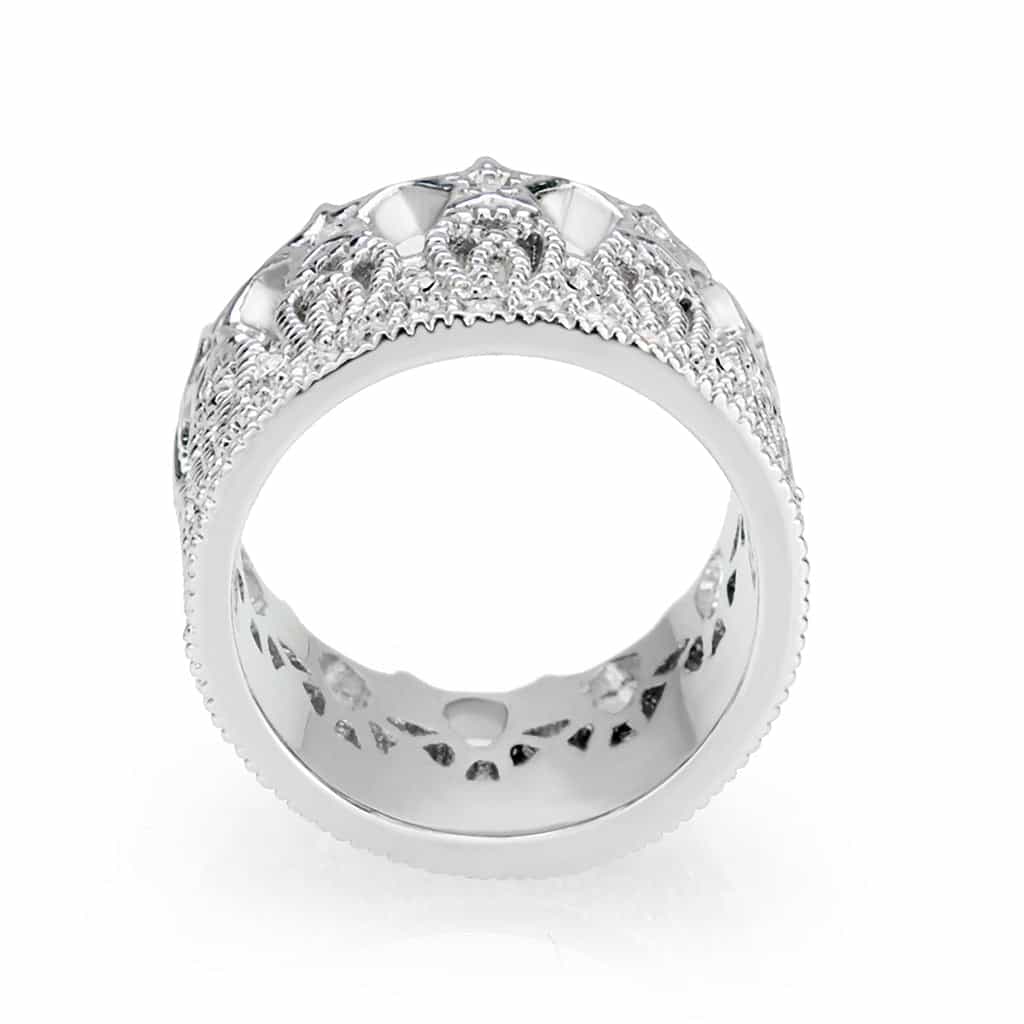 Brass CZ Pave Filigree Crown Eternity Band Ring view 3