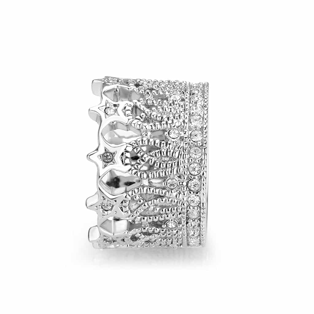 Brass CZ Pave Filigree Crown Eternity Band Ring view 4