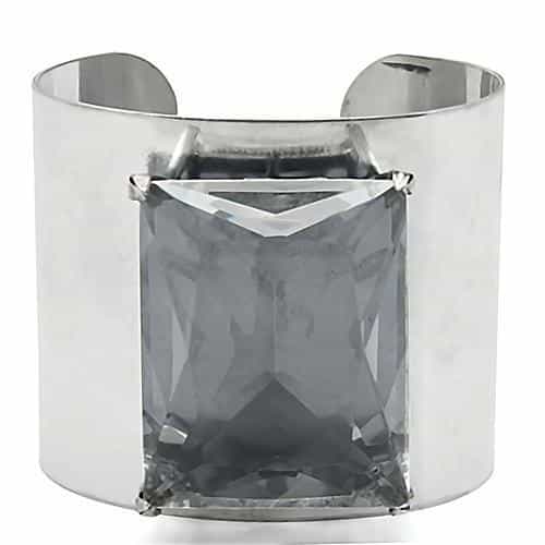 Brass Grey CZ Emerald Cut Wide Cuff Bangle Bracelet view 1
