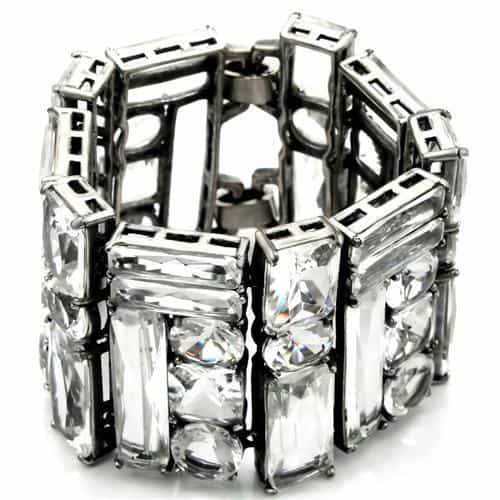 Brass CZ Baguette Multi Stone Stretch Bracelet view 1