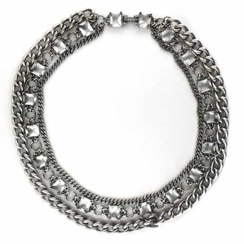 Brass CZ Curb Chain Collar Statement Necklace view 1