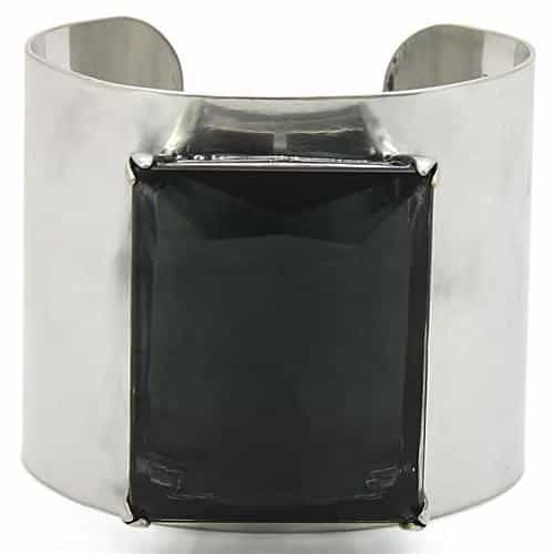 Brass Black Onyx Emerald Cut Wide Cuff Bangle Bracelet view 1