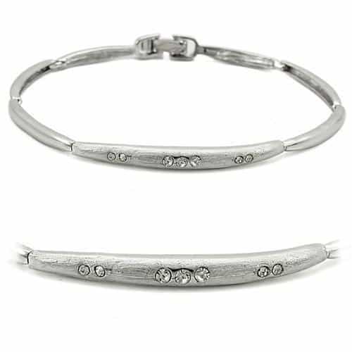 Brass CZ Bezel Slim Curved Bangle Bracelet view 1