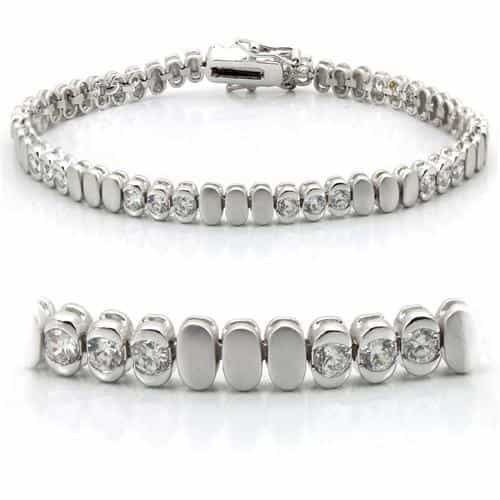 Brass CZ Round Bezel Bar Link Tennis Bracelet view 1