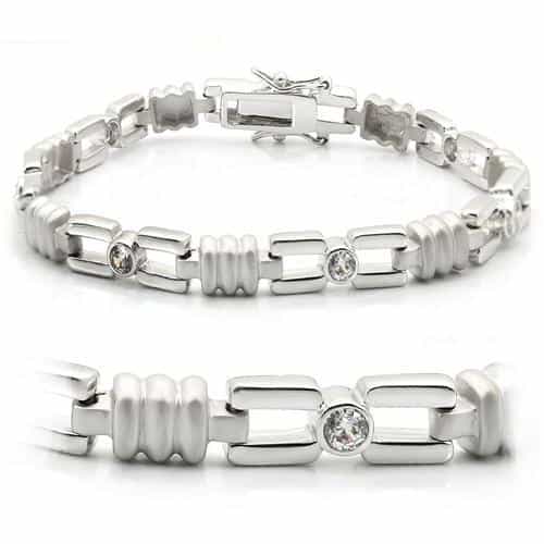 Brass CZ Bezel Rectangle Link Bracelet | The Stainless Jewelry view 1