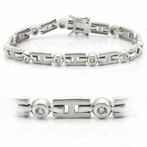 Brass CZ Bezel Circle H Link Bracelet | The Stainless Jewelry view 1
