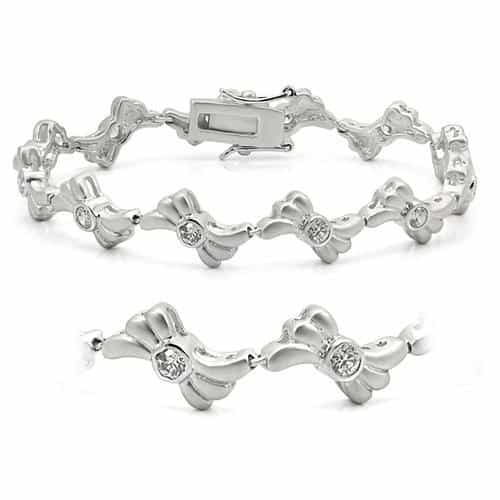 Brass CZ Pave Fleur de Lis Link Bracelet | The Stainless Jewelry view 1