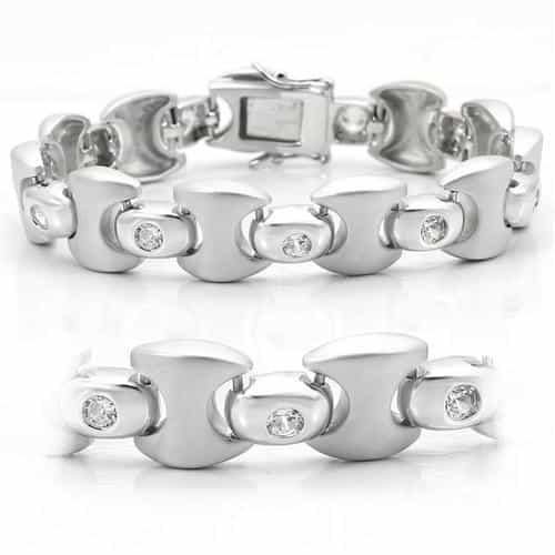 Brass CZ Bezel Circle Dome Link Bracelet | The Stainless Jewelry view 1