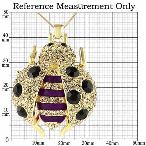 Brass Gold CZ Pave Purple Enamel Ladybug Pendant view 2