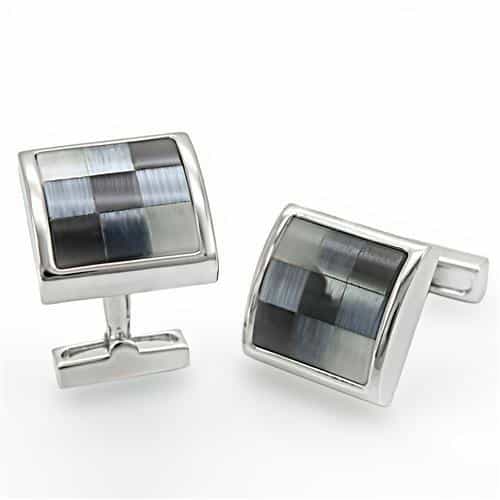 Brass Silver Grey Mother of Pearl Mosaic Cufflinks Bracelet view 1