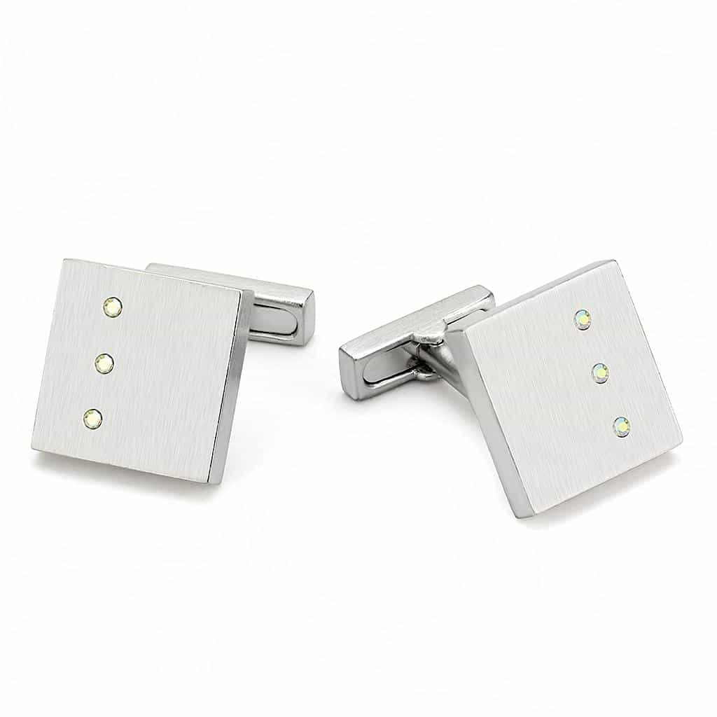 Brass Silver Brushed Satin Square Cufflinks Bracelet view 1