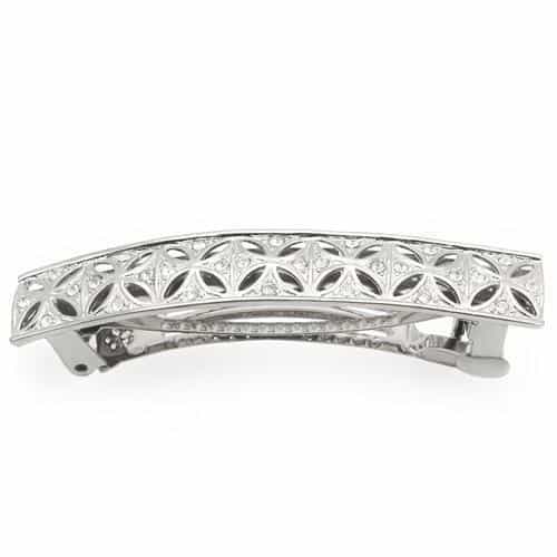 Brass Silver CZ Pave Openwork Filigree Hair Barrette Ring view 1