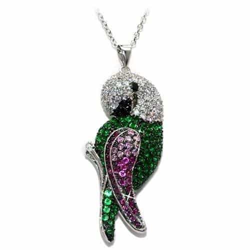 Brass Silver Green Pink CZ Pave Parrot Bird Pendant view 1