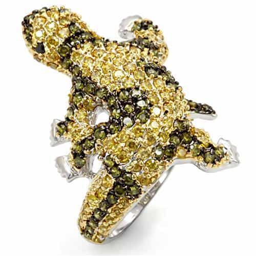 Brass Yellow Brown CZ Pave Gecko Lizard Figure Ring view 1