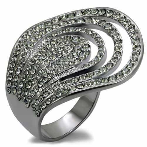 Brass Gunmetal Crystal Pave Swirl Wave Cocktail Ring view 1