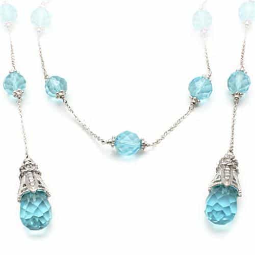 Brass Silver Blue Crystal Bead Long Station Necklace view 2