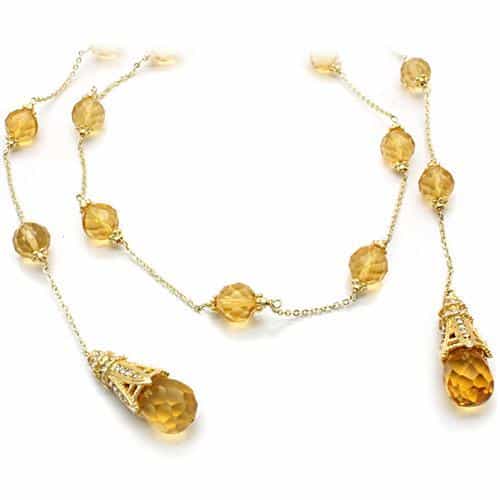 Brass Gold Champagne Crystal Bead Long Station Necklace view 2
