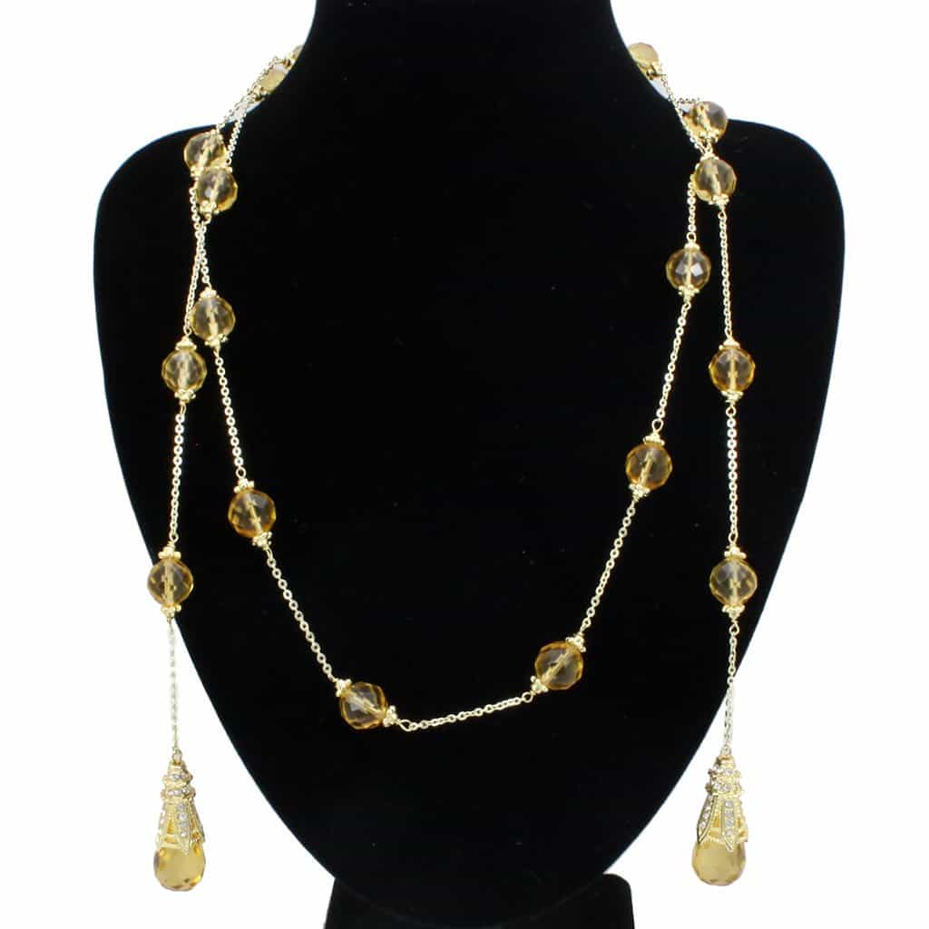 Brass Gold Champagne Crystal Bead Long Station Necklace view 1