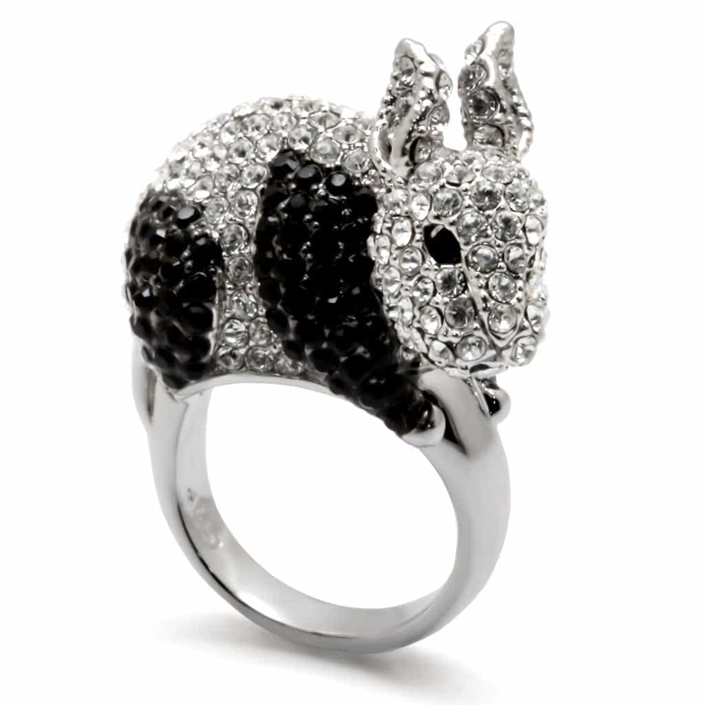 Brass Silver Black White CZ Pave Squirrel Figure Ring view 1