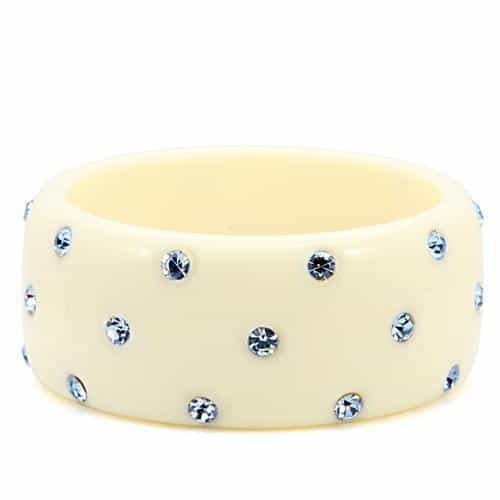 Stainless Steel Ivory Resin Blue Crystal Polka Dot Wide Bracelet view 1