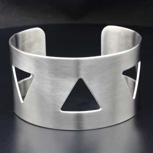 Stainless Steel Silver Brushed Triangle Geometric Cutout Bracelet view 1