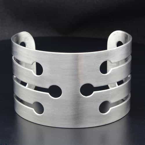 Stainless Steel Silver Brushed Abstract Circle Slot Bracelet view 1