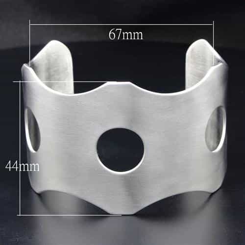 Stainless Steel Silver Brushed Circle Cutout Wide Cuff Bracelet view 2
