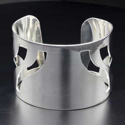 Brass Silver Polished Wave Cutout Wide Cuff Bracelet view 1