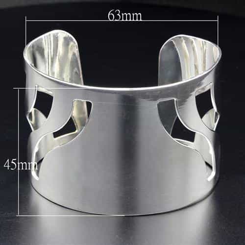 Brass Silver Polished Wave Cutout Wide Cuff Bracelet view 2