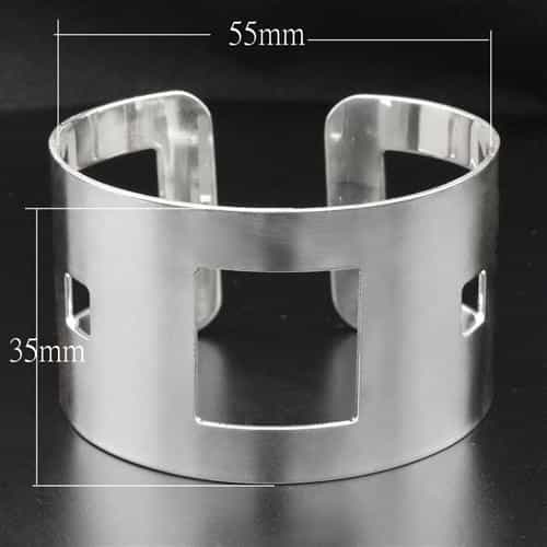 Stainless Steel Silver Brushed Square Cutout Wide Cuff Bracelet view 2