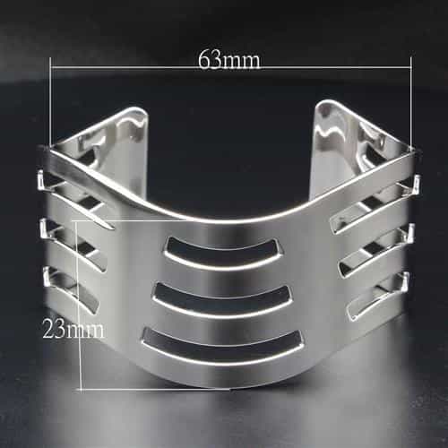 Stainless Steel Silver Polished Angular Slot Cutout Wide Bracelet view 2