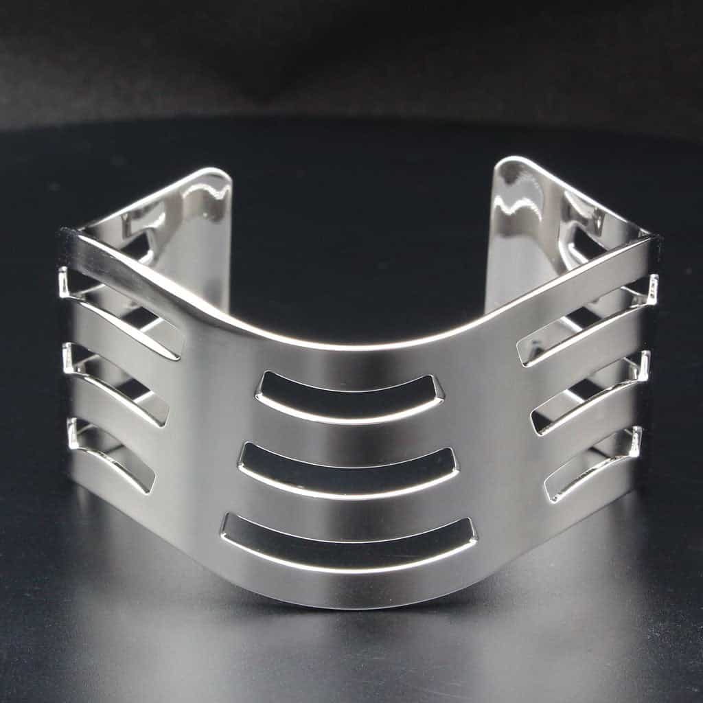 Stainless Steel Silver Polished Angular Slot Cutout Wide Bracelet view 1