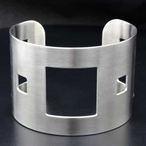 Stainless Steel Silver Brushed Square Triangle Cutout Bracelet view 1