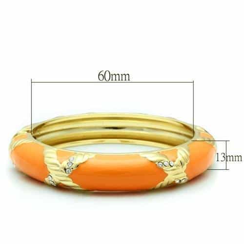Brass Gold Orange Enamel Crystal Accent Hinged Bangle Bracelet view 2