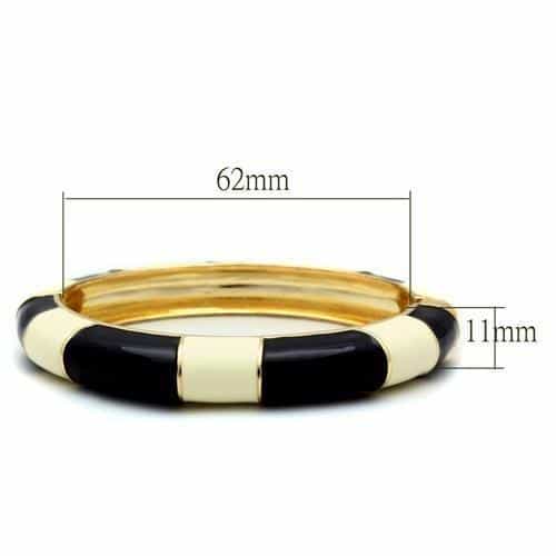 Brass Gold Black White Enamel Striped Hinged Bangle Bracelet view 2