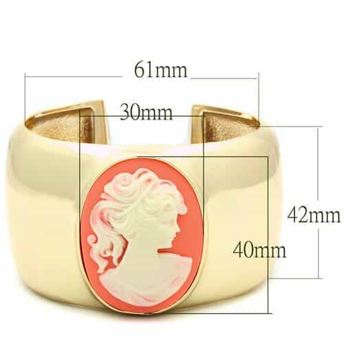Brass Gold Pink Cameo Wide Cuff Bangle Bracelet view 2