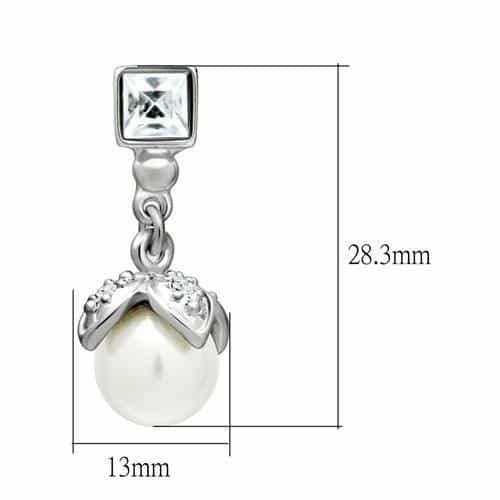 Brass Silver CZ Square Pearl Drop Earrings view 2