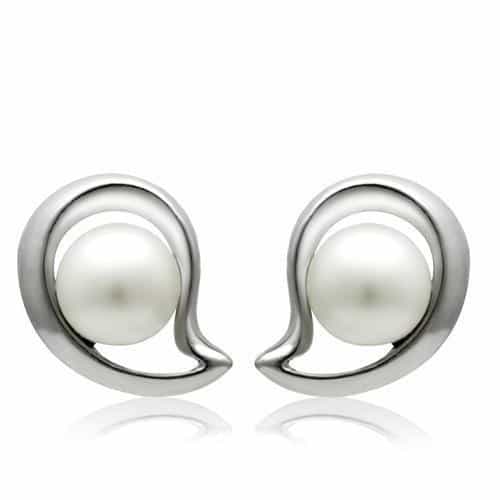 Brass Silver Pearl Polished Swirl Stud Earrings view 1