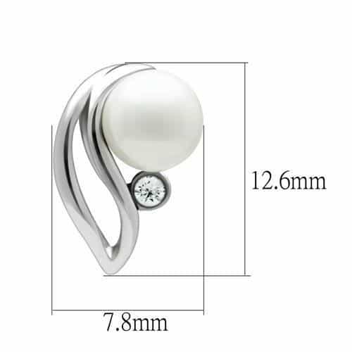 Brass Silver Pearl CZ Swirl Wave Stud Earrings view 2