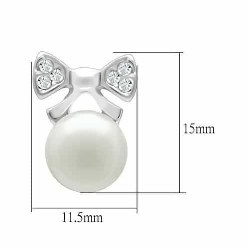 Brass Silver CZ Bow Pearl Stud Earrings | The Stainless Jewelry view 2