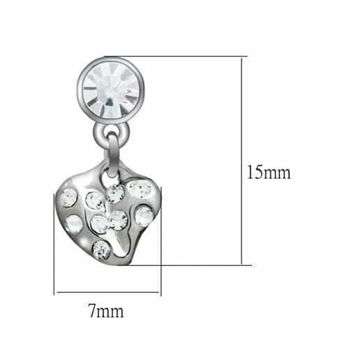 Brass Silver CZ Heart Drop Stud Earrings | The Stainless Jewelry view 2