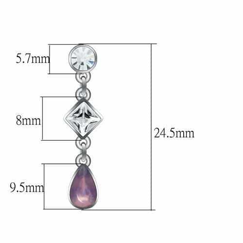 Brass Silver CZ Amethyst Pear Drop Dangle Earrings view 2