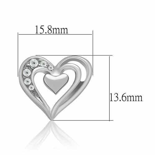 Brass Silver CZ Pave Double Heart Stud Earrings view 2
