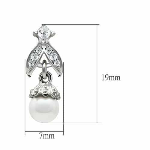Brass Silver CZ Crown Pearl Drop Earrings | The Stainless Jewelry view 2