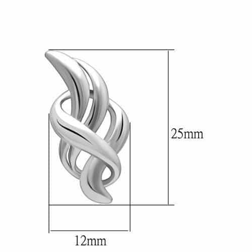 Brass Silver Polished Flame Wave Stud Earrings view 2